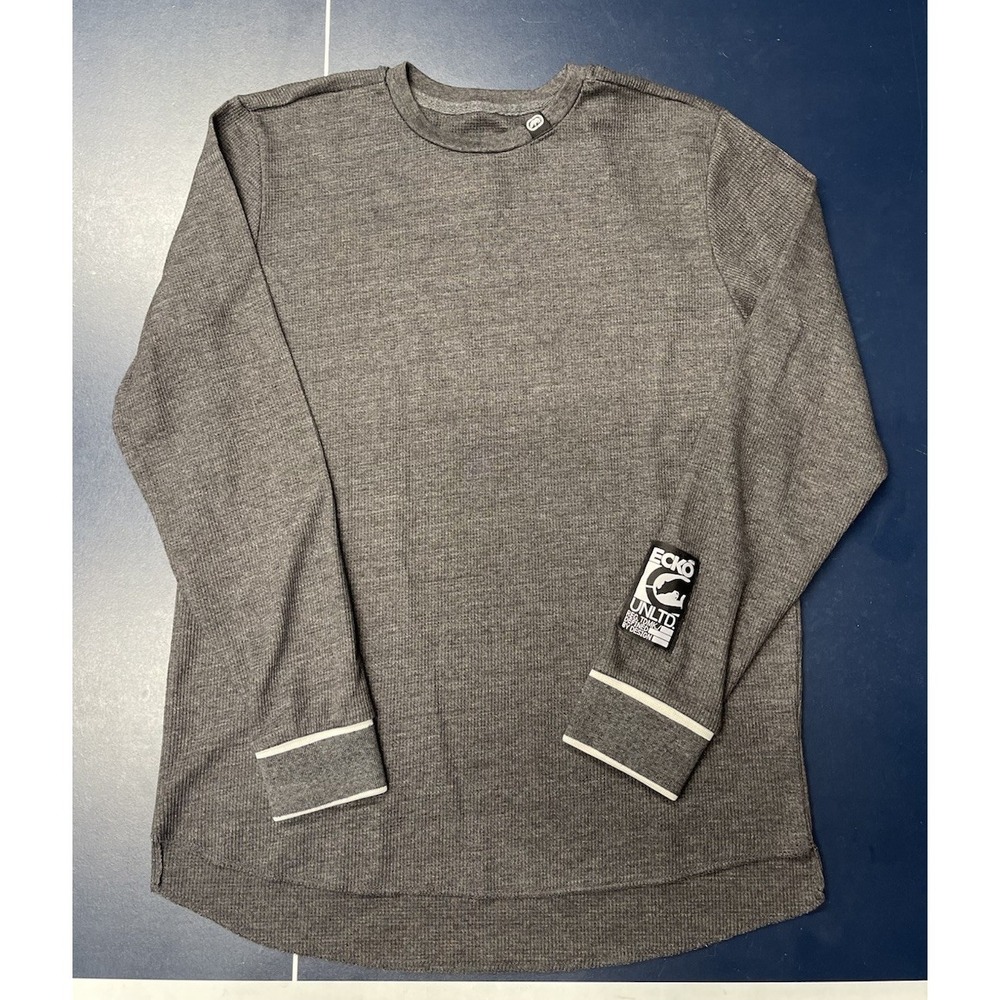 ECKO UNLTD Shirt Mens Medium Gray Long Sleeve Thermal Waffle Knit Solid Pattern